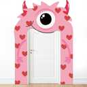 3Pcs Valentine's Day Monster Door Decoration Pink Monster Love Heart Door Banner Cute Cartoon Porch Banner Signs Valentines Hanging Backdrop for Home School Party Indoor Outdoor Decor Photo Prop