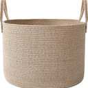 65L Extra Large Blanket Basket for Living Room - Woven Cotton Rope Laundry Hamper With Reinforced Handles - Storage Bin for Pillows, Comforters & Toys - Machine Washable,Oatmeal