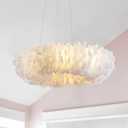 NZV Modern Feather Chandelier 23.6in Large White Feathers Light Fixture Nordic Pendant Light Ring Shaped Hanging Ceiling Lighting Romantic for Dining Room Kitchen Island Living Room Girls Room