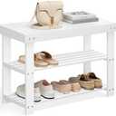 SONGMICS Shoe Rack Bench, 3-Tier Bamboo Shoe Storage Organizer, Entryway Bench, Holds Up to 286 lb, 11.3 x 27.6 x 17.8 Inches, for Entryway Bathroom Bedroom, Cloud White ULBS004W01