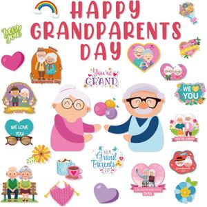 Epakh Grandparents Day Bulletin Board Decorations Paper Cutouts Grandparents Day Party Decorations Set Grandma and Grandpa Classroom Decor Cutouts for School Wall Door Supplies(Vivid)