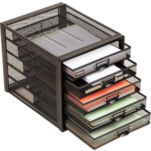 Mind Reader File Storage Drawers, Desk Organizer, Multi-Purpose, Crafts, Office, Metal Mesh, 11"L x 14"W x 11"H, Black, 5 Drawer