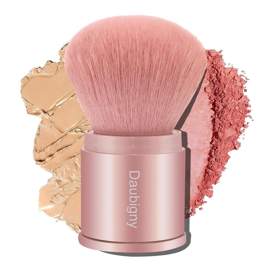 Retractable Kabuki Makeup Brush,Daubigny Powder Brushes Foundation Travel Foundation Brush for Blush Bronzer & Powder (Pink)