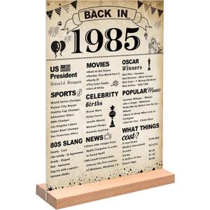 DARUNAXY 40th Birthday Party Decorations, Vintage Back in 1985 Poster Acrylic Sign with Stand 40 Year Old Party Supplies for Men& Women Vintage 1985 Table Decor 40th Anniversary Class Reunion Gifts