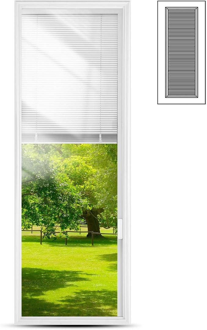 Pushglossy 22 x 64 Entry Door Glass Insert White Add On Blinds for Raised Frame Doors Exterior Front Door Window Inserts Replacement Kit for Home Improvement
