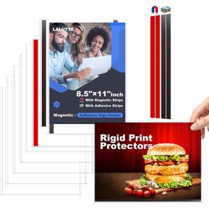 10 Pack 8.5'' x 11'' Inch Magnetic Sign Holders, Rigid Print Protectors, Paper Holder With Adhesive Tape, Plastic Document Holder For Posters Letter Paper Picture, Wall Mount Magnetic Frame for Refrigerator Window, Door, Home, Office, and Store