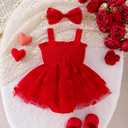 Baby Girl Clothes 9 Months Baby Summer Outfits Sleeveless Clothing Cute Lace Daisy Romper One-piece Jumpsuit Summer Clothes Set Bodysuit Cake Smash Outfits Headband Clothes Set Red 9-12 Months (Red)