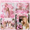 Pink 14th Happy Birthday Decorations for Girls, Pink and White 14th Birthday Party Packs with Foil Number 14 Balloons, Happy Birthday Banner, Fringe Curtains, Birthday Sash Party Supplies