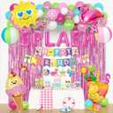 Summer Pool Beach Party Decorations, Splash Birthday Bash Party Supplies Tropical Summer Banner Beach Ball Lantern Fringe Curtain Foil Balloons Arch for Girls Swimming Luau Hawaiian Party Decor(Pink)