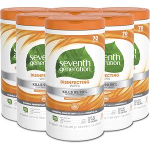 Seventh Generation Disinfecting Multi Surface Wipes, Botanical Disinfectant, 70 Count, Pack of 6