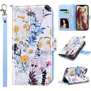 ULAK Compatible with iPhone 14 Wallet Case for Women, PU Leather Floral Flip Cover with Card Holder, Kickstand Feature Protective Purse Case for iPhone 14 6.1 Inch, Tropical Forest