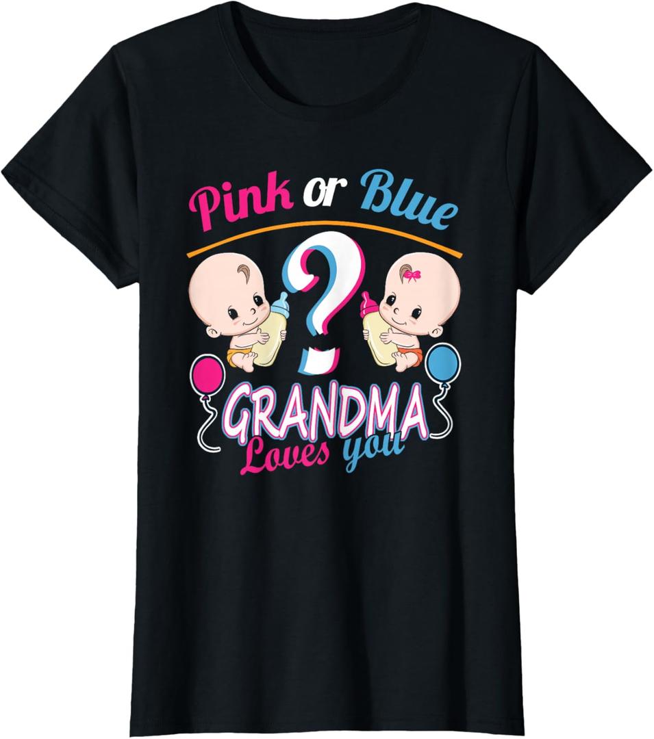 Pink Or Blue Grandma Loves You - Gender Reveal Baby Shower T-Shirt XL