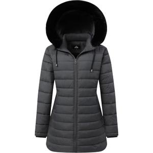 GOLDLADIES Women's Waterproof Long Down Jacket,Warm Winter Hooded Puffer Coat Thickened for Hiking Outdoor (X-Large, Darkgray)