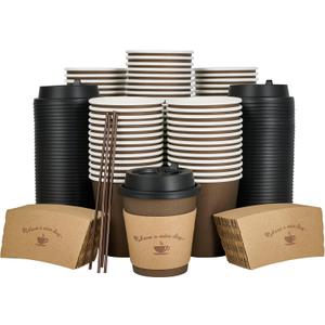 LITOPAK 100 Pack 10 oz Paper Coffee Cups with Lids, Sleeves, and Stirring Sticks for Coffee, Water, or Juice, Browm 10 Ounce Disposable Hot Paper Cups for Cafes, schools, offices, shops (Brown&10oz) LITOPAK 100 Pack 10 oz Paper Coffee Cups with Lids, Sleeves, and Stirring Sticks for Coffee, Water, or Juice, Browm 10 Ounce Disposable Hot Paper Cups for Cafes, schools, offices, shops (Brown&10oz)