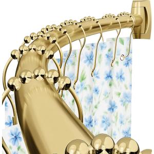 Curved Shower Curtain Rod for Bathroom, 40-72 Inches Adjustable Curved Shower Rod, 0.9MM Aluminum Rustproof Shower Curtain Rod with Rotating Brackets for Extra Shower Space, Need to Drill, Gold