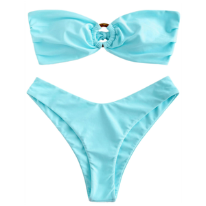 SHENHE Women's Strapless Brazilian Thong Bikini Set Metal Ring 2 Piece Bandeau Tube Swimsuits