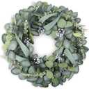 24" Eucalyptus Wreath for Front Door, Artificial Green Spring/Summer Wreaths with Willow Leaves and Berries for All Seasons, Farmhouse Wreath for Window, Fence, Porch, Wedding Decor