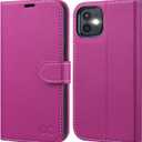 OCASE Compatible with iPhone 12 Case/Compatible with iPhone 12 Pro Wallet Case, PU Leather Flip Case with Card Holders RFID Blocking Kickstand Phone Cover 6.1 Inch (Litchi Rose)