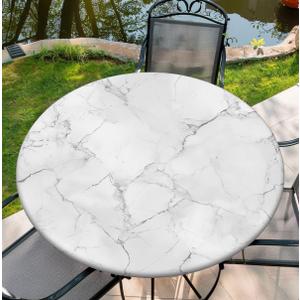 COTAIL Round Tablecloth with Elastic Edge, Waterproof Table Cloth for Round Table, Dinner, Outdoor, Picnic, 48inch, White Marble