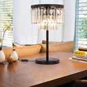 Wellmet 3 Lights Crystal Table Lamp, Bedside Lamp for Bedroom | Black Nightstand Modern Farmhouse Table Lamp With ON/OFF Switch for Living Room, Desk, Entryway, Kids Room
