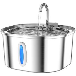 PEKTACO Stainless Steel Cat Water Fountain, 3.2L/108oz Cat Water Dispenser with Ultra-Quiet Water Pump and Water-Level Window, Dishwasher Safe Pet Drinking Fountain for Cats & Small Dogs, Silver 