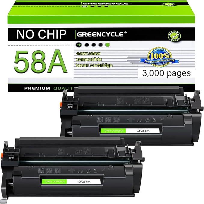greencycle 2PK [NO CHIP] Compatible Black Toner Cartridge Replacement for HP 58A CF258A [NO Chip] Use with Laserjet Pro M404dn M404n M404dw MFP M428fdw M428dw M428fdn M406dn M430f M428 M304 Printer