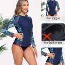 Halcurt Women's Full Zip Long Sleeve Rash Guard Swim Top with Pockets UPF50+ Quick Dry Swimsuit (XL)