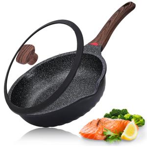 Vinchef Nonstick Deep Frying Pan Sauté Pan with Lid, 10in/3Qt Skillet Pan, German 3C+ Ceramic Coating Technology, Aluminum Casting, Induction Compatible (Black)