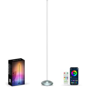Corner Floor Lamp Silver, Smart RGB LED Corner Lamp with App & Remote, Modern Floor Lamp for Living Room, Bedroom, Color Changing Standing Lamps with 16 Million Colors, Scene Modes, Music Sync