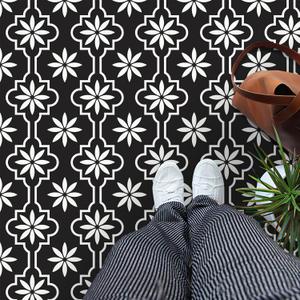 MORCART 20PCS Peel and Stick Floor Tile, 7.87" x 7.87" Vinyl Flooring Waterproof, DIY Flooring for Bathroom, Kitchen, Fireplace, Pet House, Stairs, Bedrooms, Wall FT1689-20 (black bg+white)