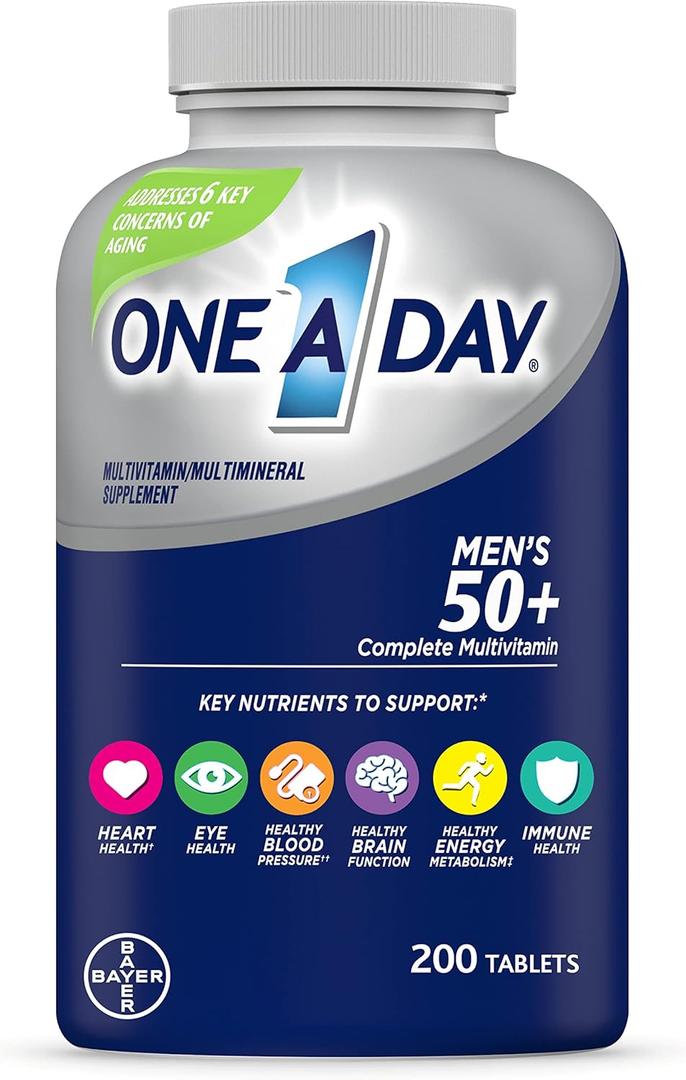 One A Day Mens 50+ Healthy Advantage Multivitamin, Multivitamin for Men with Vitamins A, C, E, B6, B12, Calcium and Vitamin D, Tablet, 200 Count (Pack of 1)