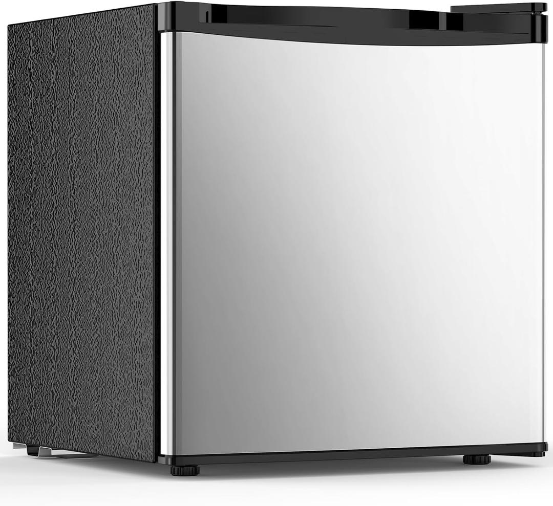 1.7 Cu.ft Mini Fridge with Freezer, Compact Refrigerator, Single Reversible Door, Ultra Quiet, Energy Efficient for Office, Dorm, Bedroom, Apartment, Silver