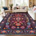 8x10 Area Rugs Living Room Washable Non Slip Low Pile Oushak Vintage Stain Resistant Soft Large Oriental Rugs for Bedroom, Dining Room, Kitchen, Indoor Leisure Rooms, Nova Burgundy Fuchsia Orange Soda