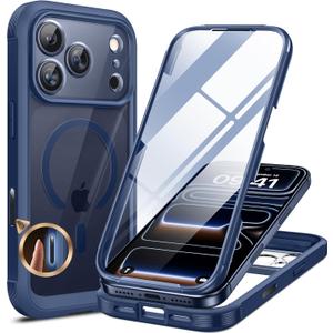 Miracase Magnetic for iPhone 17 Pro Case 6.3" [Compatible with MagSafe] Full-Body Phone Case with Built-in Glass Screen Protector & Camera Control,Drop Proof iPhone 17 Pro Cover, Dark Blue