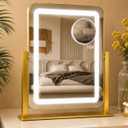 HNV LED Makeup Mirror with Lights, Large 15" x 13", 3 Color Modes & Adjustable Brightness, Plug-in Vanity Mirror with Touch Control, 360 Rotation Desk Mirror for Bedroom, Bathroom & Dorm