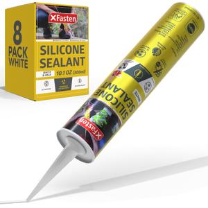 XFasten White Silicone Caulk 10.1oz (8-Pack, 80.8oz Total) Odorless 100% Silicone Waterproof Sealant for RV Caulking Exterior, Aquarium Silicone, Bathtub Caulk, Window | Outdoor Caulking Weatherproof