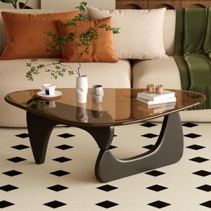 Coffee Table for Living Room Mid Century Modern Center Table with Glass Top and Wood, Brown/Black, 32 Inch