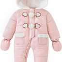 Simplee kids Baby Infant Boys Girls Snowsuit Winter Hooded Footed Warm Jumpsuit Outerwear with Gloves for 3-24 Months (12-18 Months, Light Pink-a)