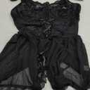 Lilosy Sexy Garter Belt Mesh Lace Babydoll Lingerie Dress Set with Thong, M