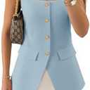 ZESICA Women's 2025 Summer Casual Sleeveless Suit Vest Square Neck Button Down Work Business Blazer Vests Waistcoat, M Sky