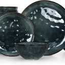 Famiware Dinnerware Sets for 8, Ocean Round 24-Piece Kitchen Plates and Bowls Sets, Microwave and Dishwasher Safe, Scratch Resistant, Deep Forest