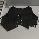 SweatyRocks Women's Suede Fringe Trim Sleeveless Crop Vest Jacket Button Front Coat (Large, Black)