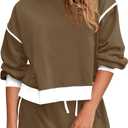 Fisoew Womens Sweatsuits 2 Piece Set Crewneck Sweatshirts High Waisted Skort Skirts Tennis Running Tracksuits Shorts Sets