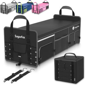 Bold Color Block Trunk Organizer | 95L, 35"x13.8"x11.8" | Dedicated Shoe Storage & 26L Ice Pack | Foldable for SUV/Car/Jeep | Stylish Gift & Essential Car Accessories for Drivers - Black-X212 (Oversize)