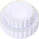 LIYH 60 Pcs Gold White Plastic Plates Scalloped Disposable Combo Includes 30 Dessert & 30 Dinner Plates for Monthers Day Birthday Wedding Party