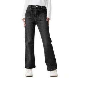 Haloumoning Girls High Waisted Jeans Straight Leg Stretch Demin Pants Cute Casual Trousers with Pockets Black 130