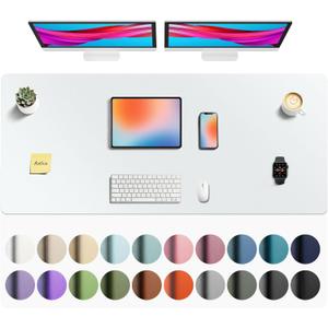 Aothia Faux Leather Desk Mat - Non-Slip PU Leather Desk Blotter, Waterproof Writing Surface, Large Desk Pad for Office & Home (Barely Grey, 55" x 24")