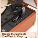 Vinyl Record Player with Built-in Speakers & USB Recording, Vintage 3-Speed Bluetooth Portable Suitcase Turntables Belt-Driven LP Player Support AUX/RCA/Headphone Jack, Brown Leather