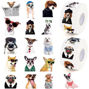 Hooqict 2 Rolls of Dog Stickers Cute Dog Sticker Rolls for Kids Funny Animal Puppy Party Favor Decal for Water Bottles Envelopes Scrapbook Students Classroom Rewards (1200Pcs, 16 Designs)