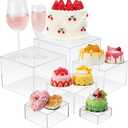 Cliselda 6Pcs Clear Acrylic Boxes for Display, Food Risers for Buffet Table Party Cupcake Candy Desset,Acrylic Nesting Risers Display Stands Cube Boxes with Hollow Bottoms